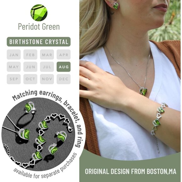 Infinity Love Birthstone Heart Pendant Peridot Green Necklace Women Mom Silver - Picture 4 of 8